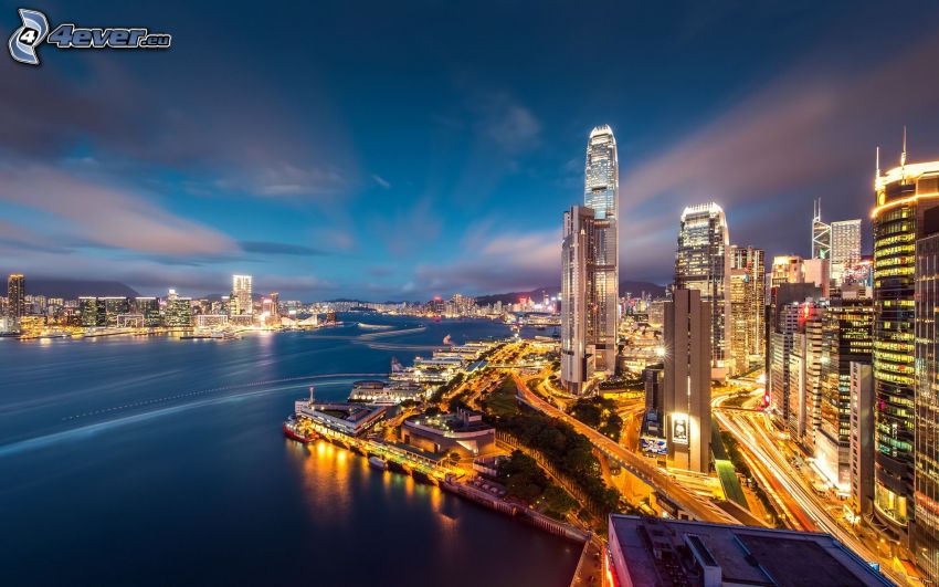 Hong Kong, grattacieli, città notturno