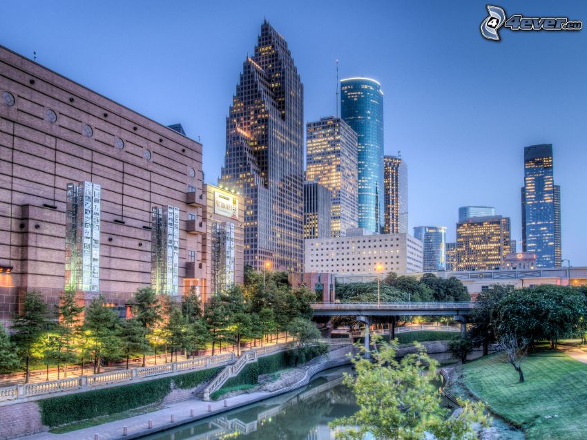 Houston, città di sera, grattacieli