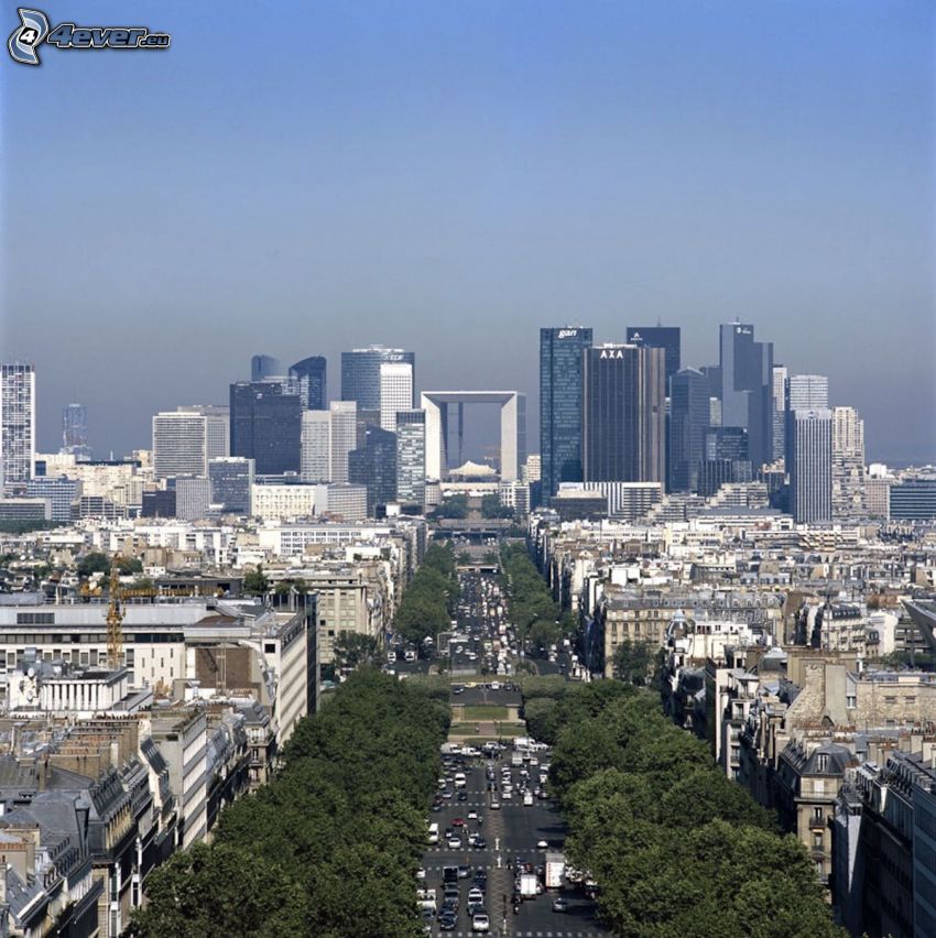 La Défense, strada, grattacieli, Parigi