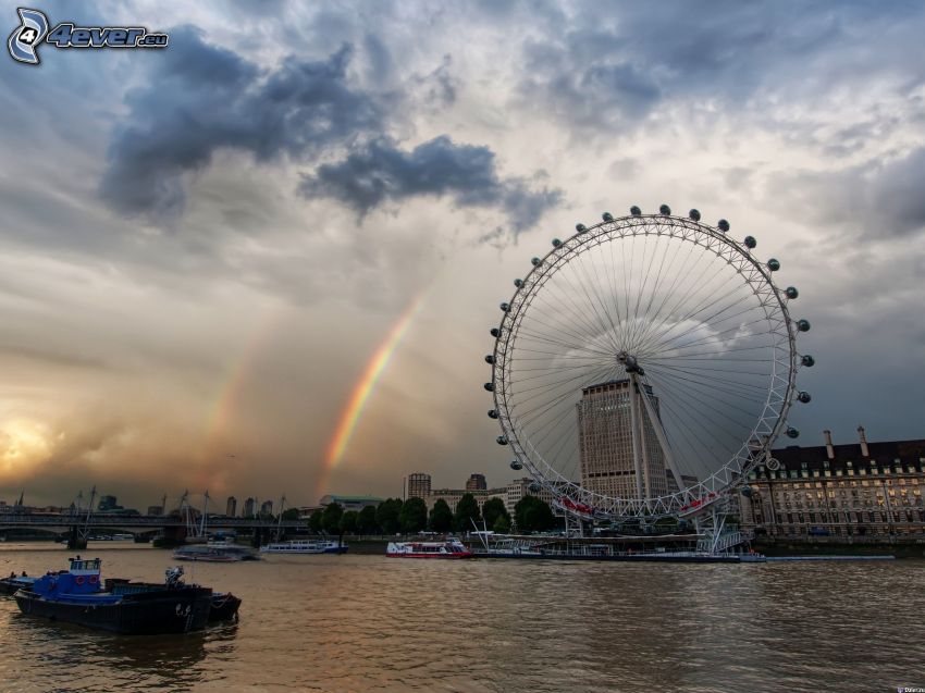 London Eye, Londra, arcobaleno, Tamigi