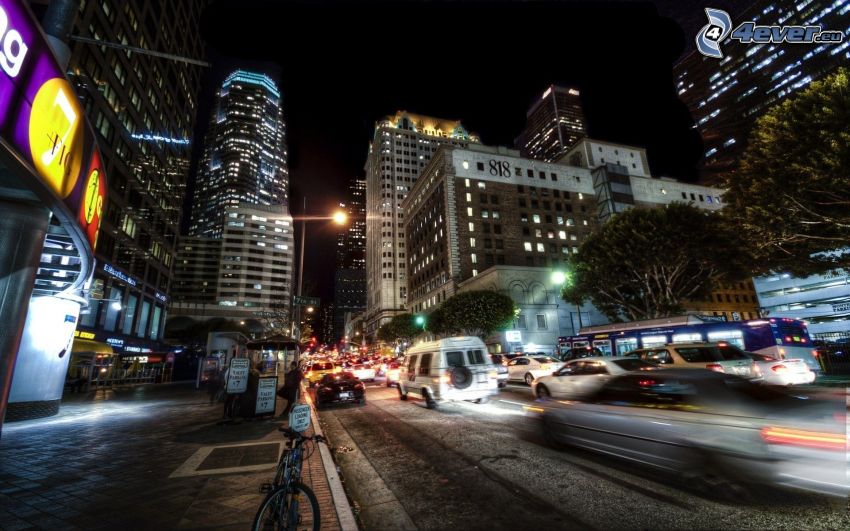 Los Angeles, città notturno, strada