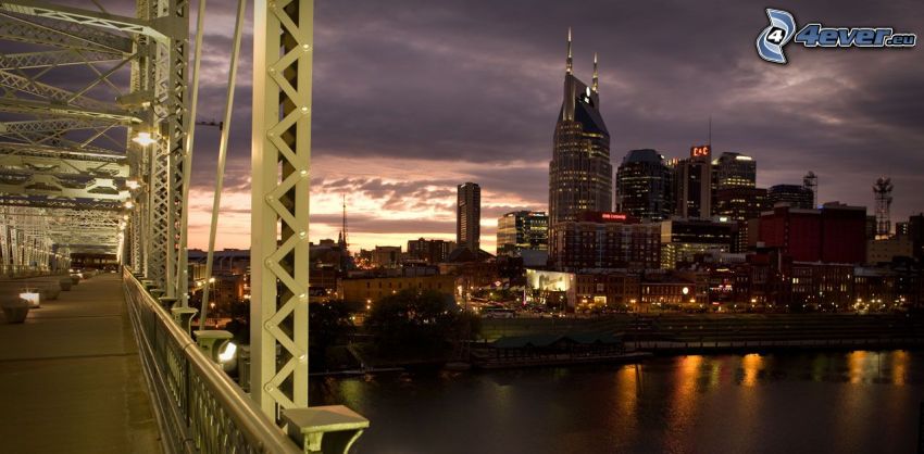 Nashville, ponte, città notturno