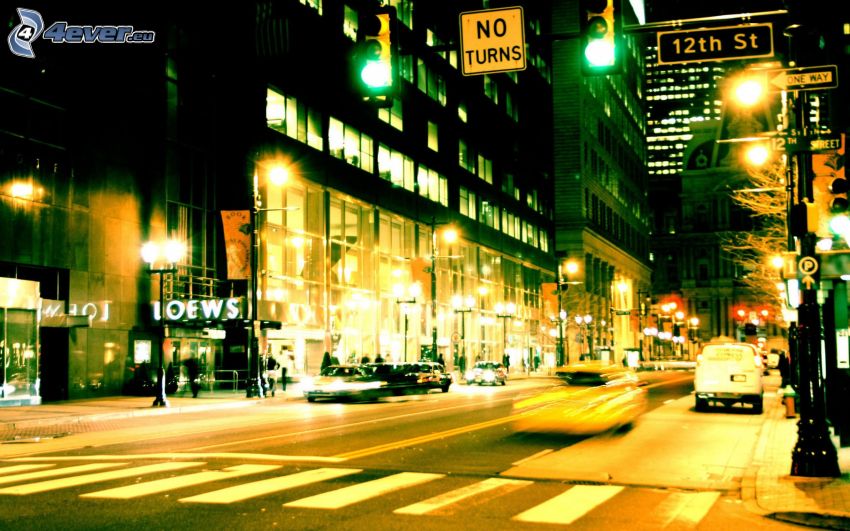 New York, città notturno, strada