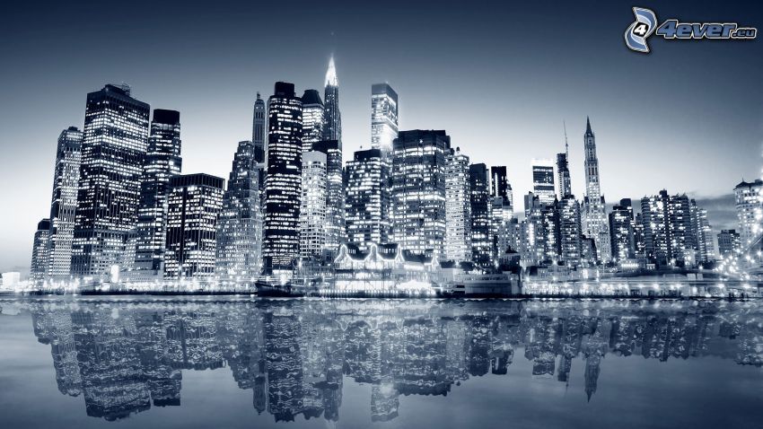 New York, grattacieli, città notturno