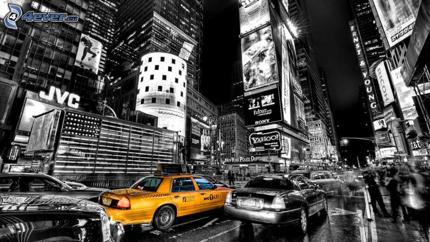 NYC Taxi, città notturno, New York
