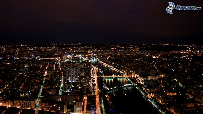Parigi, Francia, vista della città, notte, illuminazione