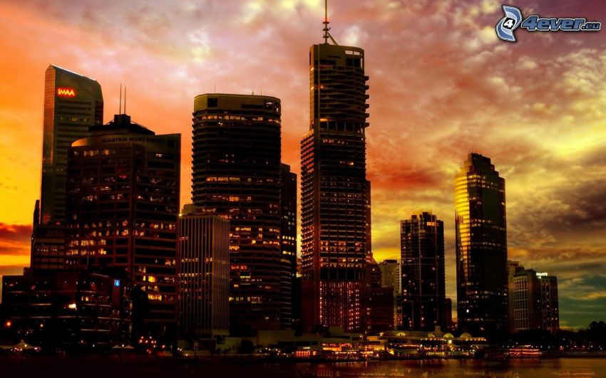 Perth, grattacieli, città di sera