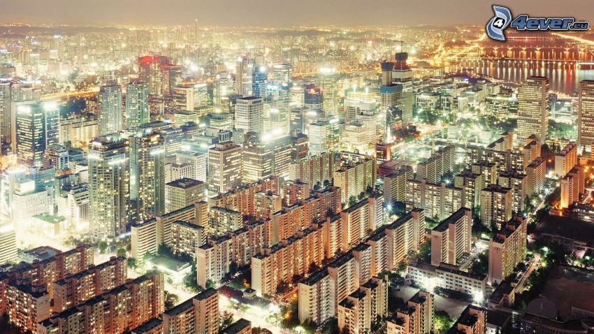 Seul, città notturno, illuminazione