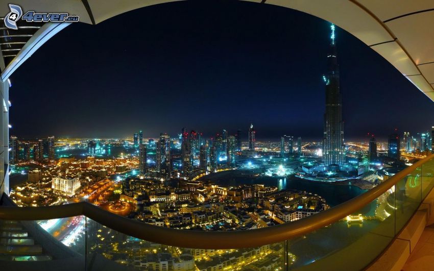 Dubai, città notturno, Burj Khalifa, HDR