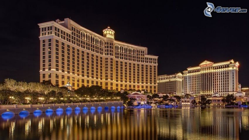 hotel Bellagio, Las Vegas, fontana, città notturno