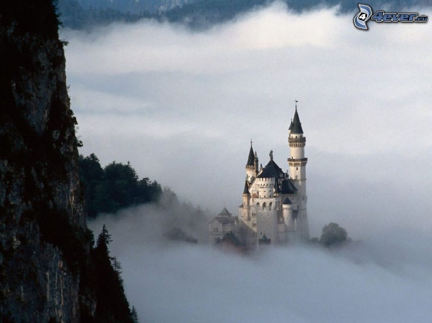Neuschwanstein in nebbia, castello, Germania