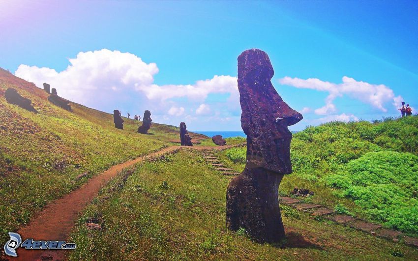 statue Moai, marciapiede, isola di pasqua