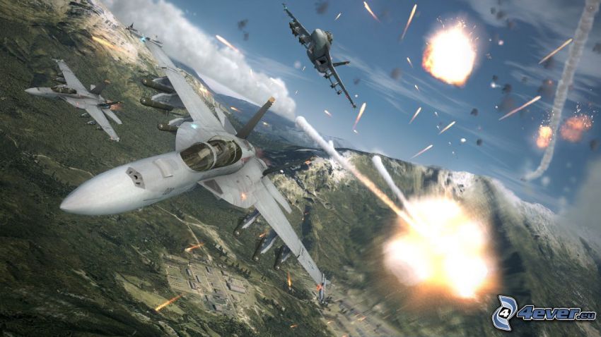 Ace Combat 6, aerei da caccia, fucileria, montagna rocciosa