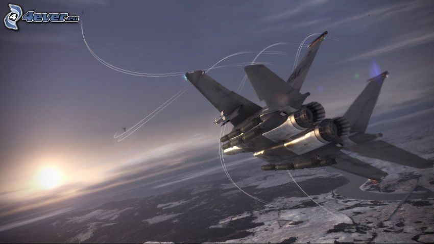 Ace Combat 6, aerei da caccia, tramonto