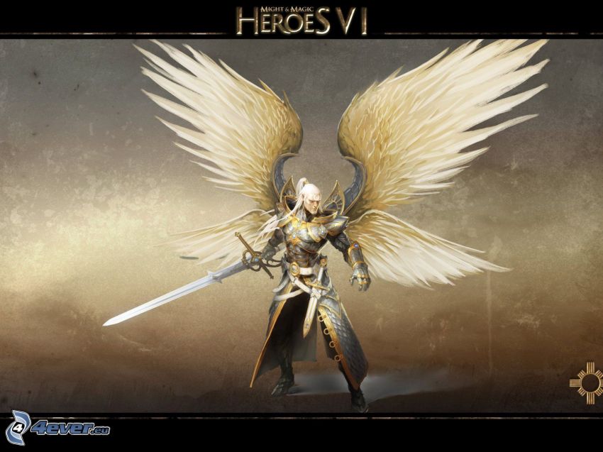 Heroes VI, guerriero fantasy, ali bianche