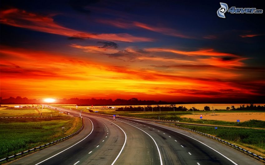 strada, tramonto arancio