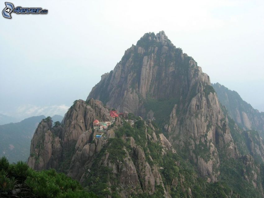 Huangshan, montagne rocciose, case