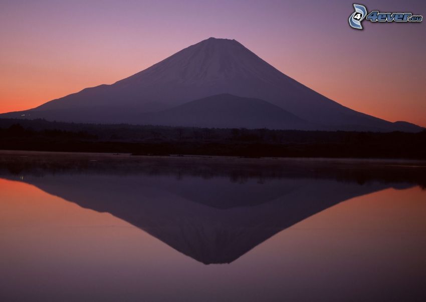 monte Fuji, lago, riflessione, dopo il tramonto
