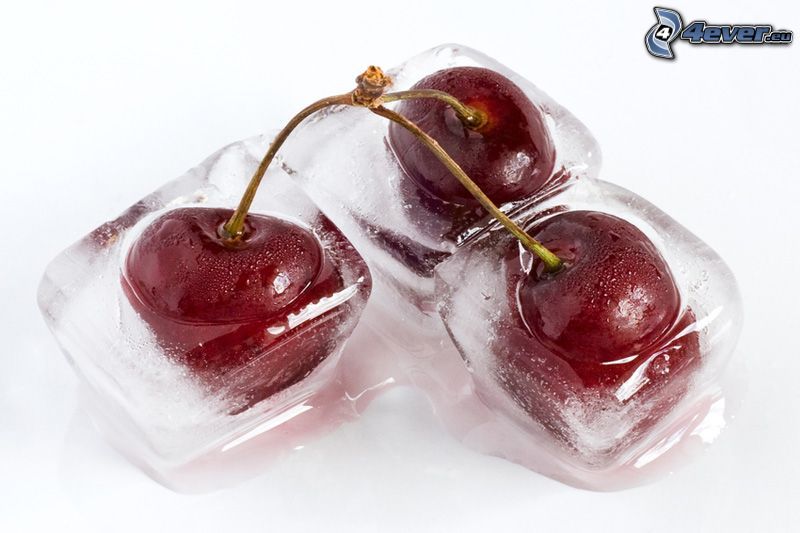 ciliegie, cubi di ghiaccio