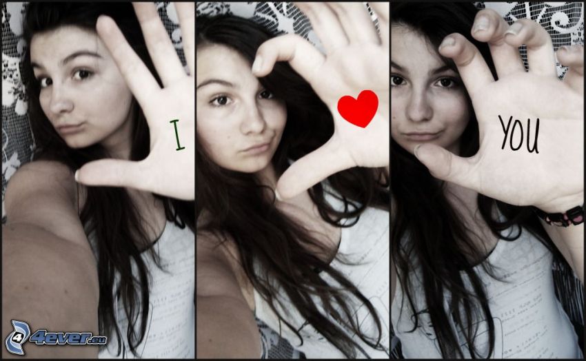 I love you, ragazza, cuore, selfie