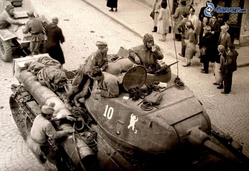 soldati, carro armato, color seppia, vecchia foto