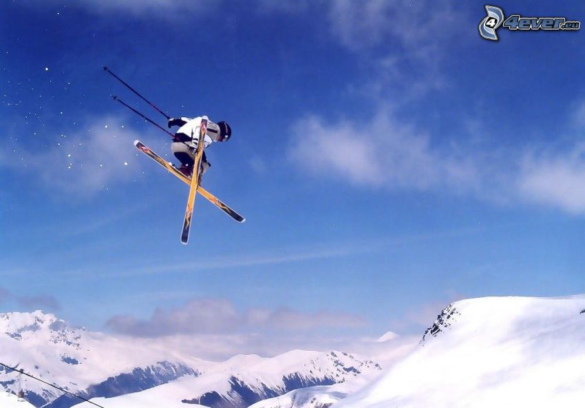 salto con gli sci, adrenalina, sciatore, neve, paesaggio, veduta