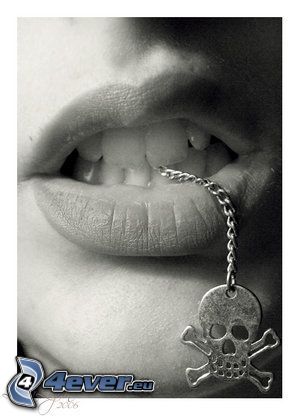 bocca, labbra, pendente, cranio, la morte
