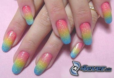 unghie, colori di arcobaleno, cosmetica