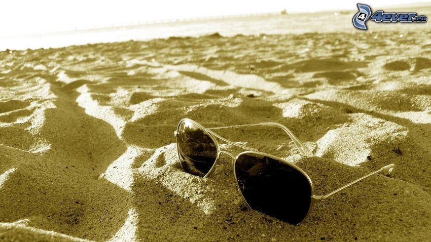 occhiali da sole, sabbia