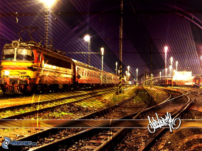 treno, rotaia vignoles, locomotiva, stazione, hip hop