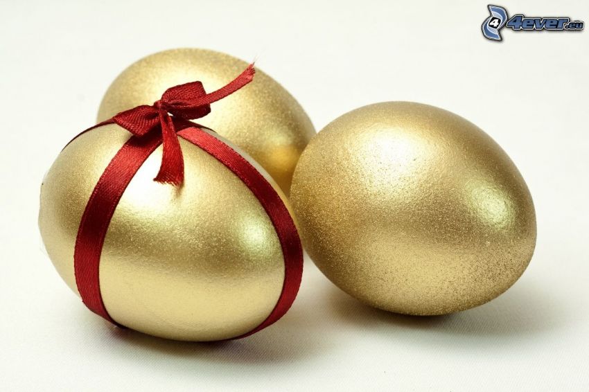 uova di pasqua, oro, fiocco