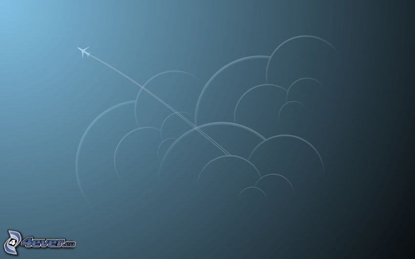 repülőgép, körök, felhők, kondenzcsíkok