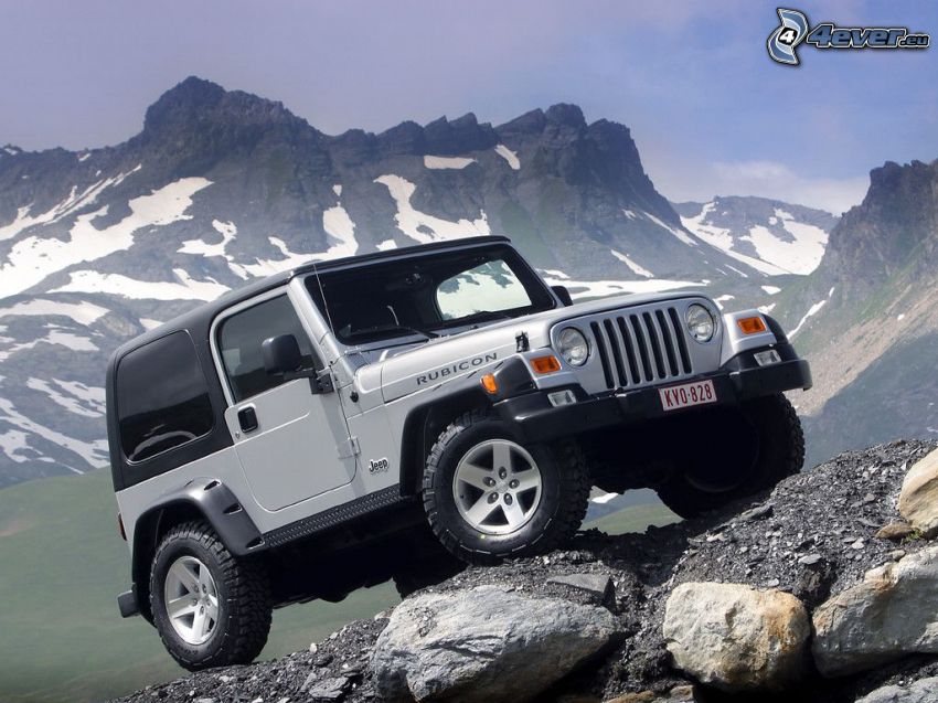 Jeep Wrangler, terepjáró, terep, sziklás hegységek, hó