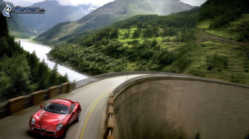 Alfa Romeo, híd, sebesség, dombok