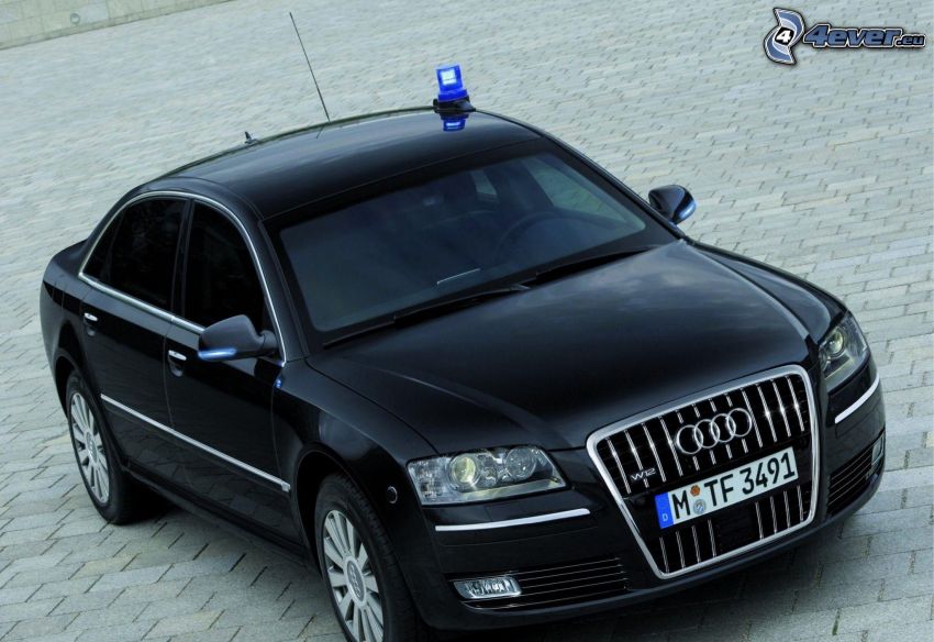 Audi A8 W12, rendőrség, járda