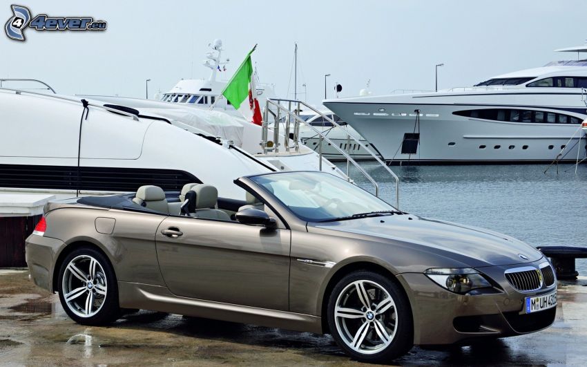 BMW M6, kabrió, kikötő, hajók