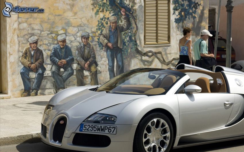 Bugatti Veyron, graffiti, emberek