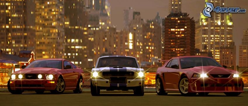 Ford Mustang, autók, éjszakai város