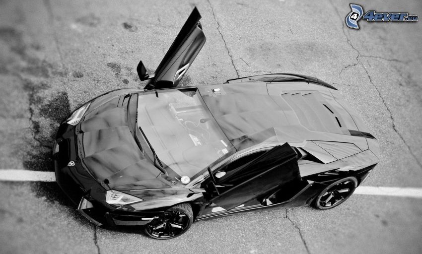 Lamborghini Aventador, ajtó, fekete-fehér kép