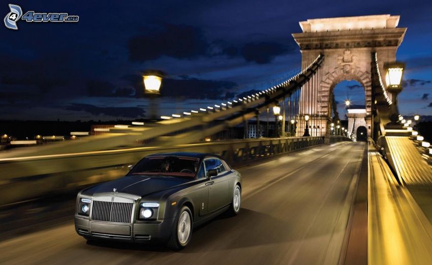 Rolls Royce, híd, Budapest, sebesség, este, lámpák