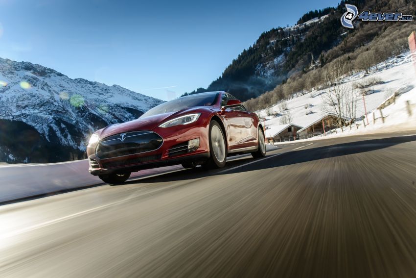 Tesla Model S, elektromos autó, út, sebesség