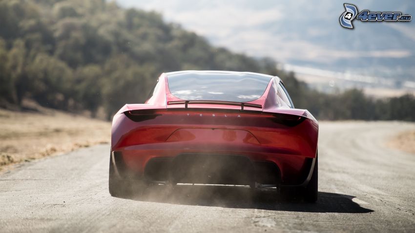 Tesla Roadster 2, út, erdő