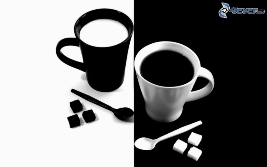 csészék, fekete-fehér