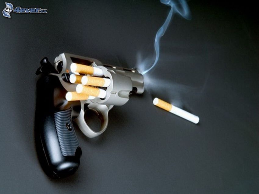 dohányzás elleni kampány, cigaretták, revolver