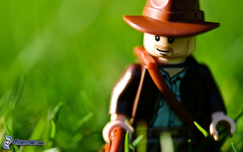 figura, Lego, cowboy, fű