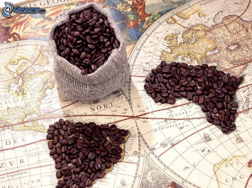 kávészemek, világtérkép, Afrika