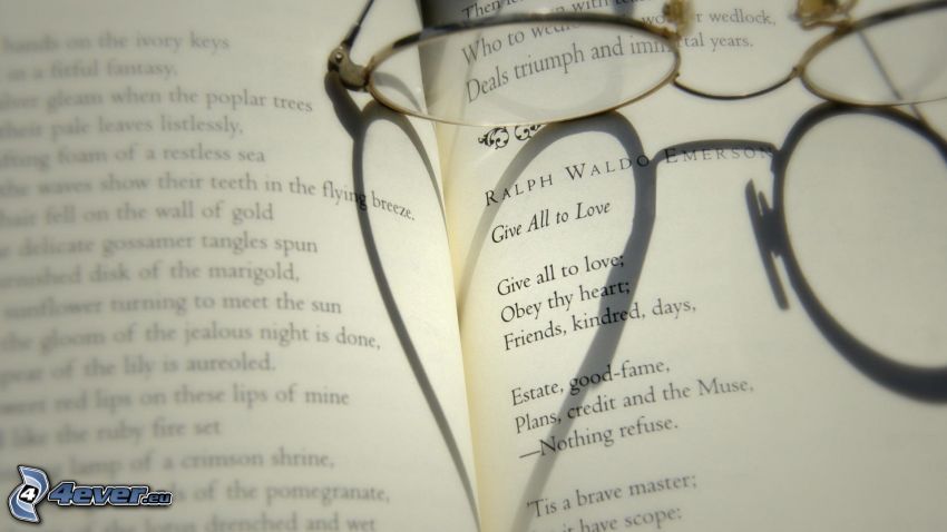 könyv, szemüveg, szivecske
