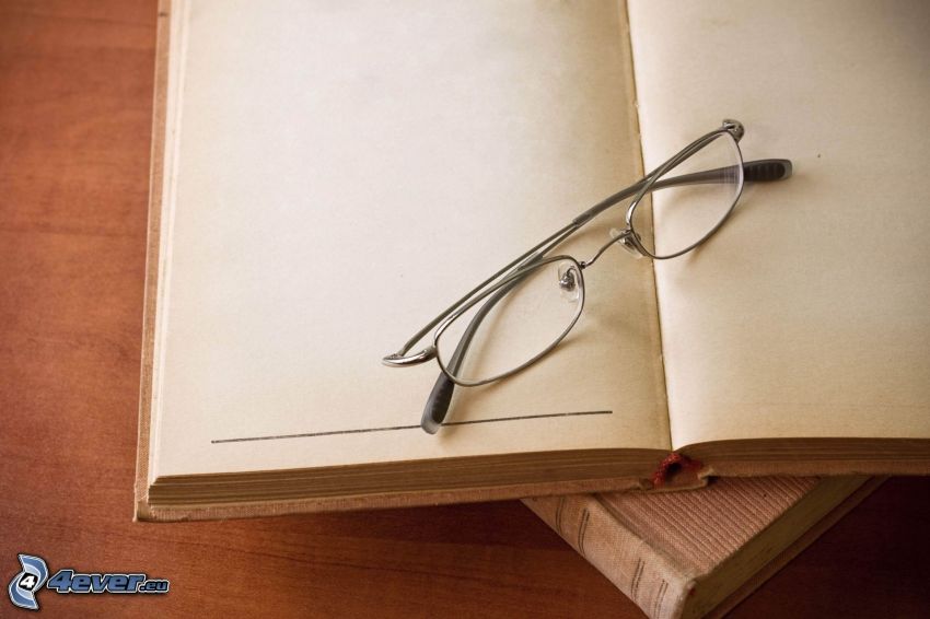 könyv, szemüveg