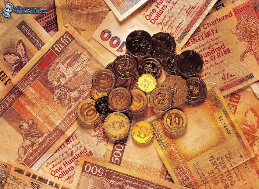 pénz, bankjegyek, érmék