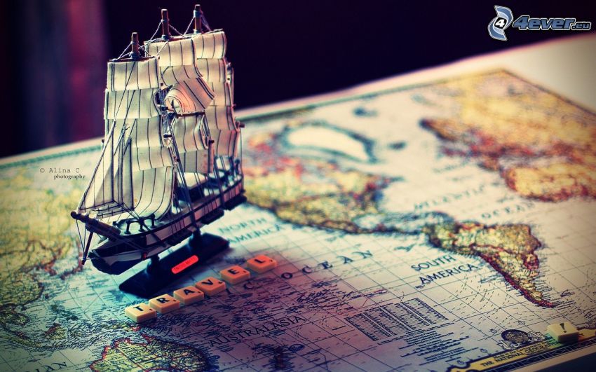 történelmi térkép, vitorláshajó, Scrabble